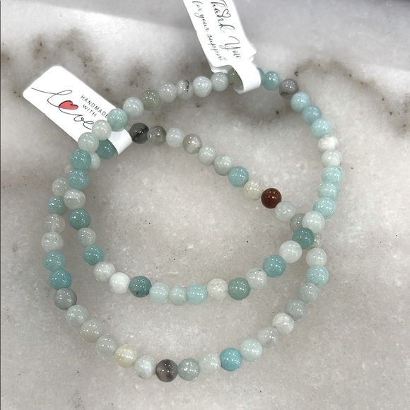 Amazonite 4mm Round Beaded Stretch Bracelet - Picture 5 of 8